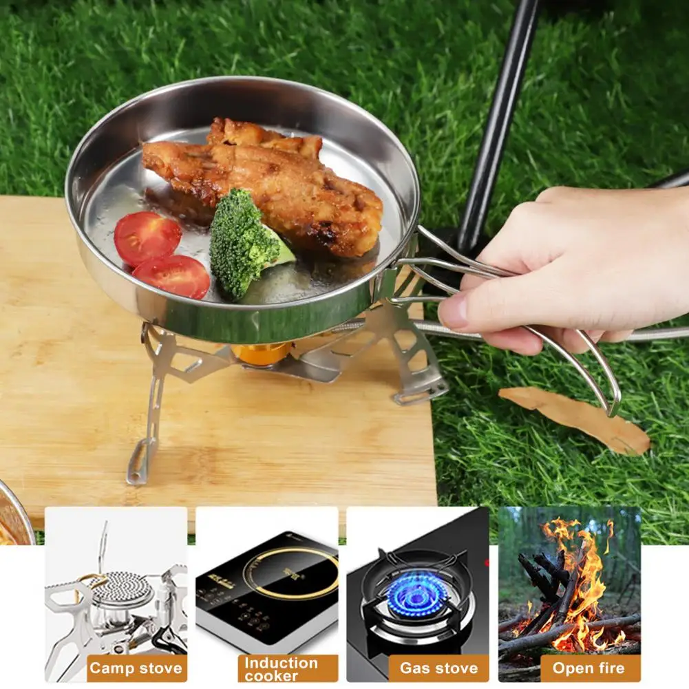 Camping Cookware Set Stainless Steel, 4-Piece Camping Pot Pan Set, 600ml and 900ml, Foldable and Stackable