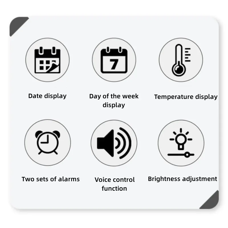 Digital Wall Clock Voice Control Large Temperature Date Week DST Snooze 12/24H Dual Alarm Wall-mounted LED