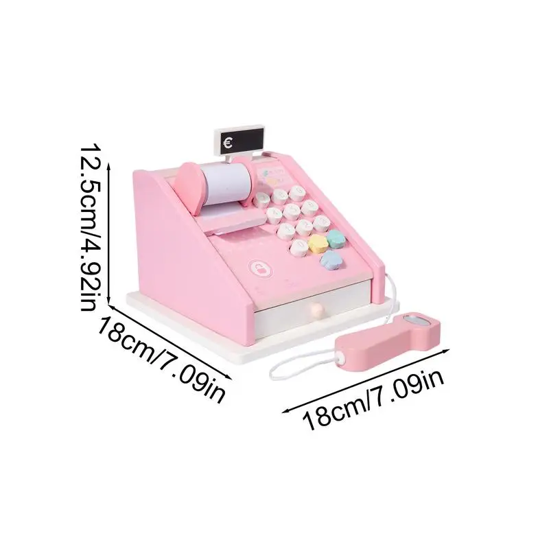 Wood Toy Cash Register Pretend Play Money Counting Toys Cash Register Play Money Strong Cashier Toy With Scanner And Credit Card 6