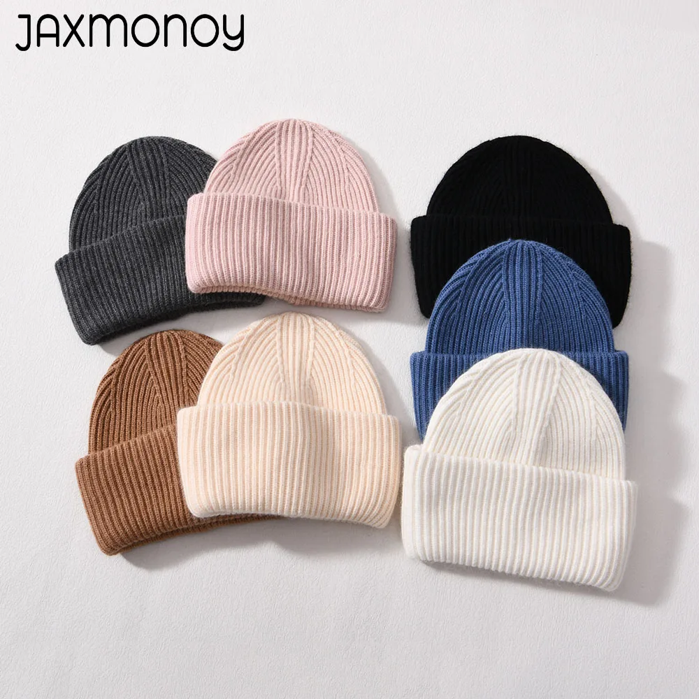 

Jxwatcher Women's Hat Winter Knit Beanie Hats Autumn New Wool Blend Skullies & Beanies Ladies Fashion Double Folded Warm Beanies