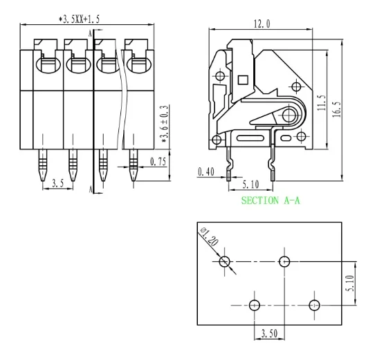 Description Picture 4 of item100PIN COLORFUL DG250 3.5mm PCB SPRING TERMINAL BLOCKS KF250 2PIN ~ 12PIN PTSA 0,5/ 2-3,5-Z - 1985195 PHOENIX CONTACT 0136-20 MX