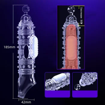 Penis Sleeve Extensions Condom Male Enlargement Delay Vibrators Clits Massager Cock Ring Vibrating Penis Cover Sex Toys For Men 6