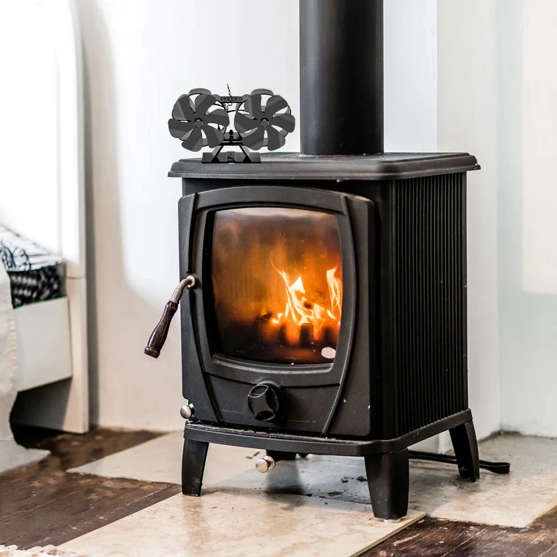 12 Blade Fireplace Fan Double Head Heat Powered Eco Stove Fan Log Wood  Burner Eco-fan Household High-efficiency Heat Silent - AliExpress