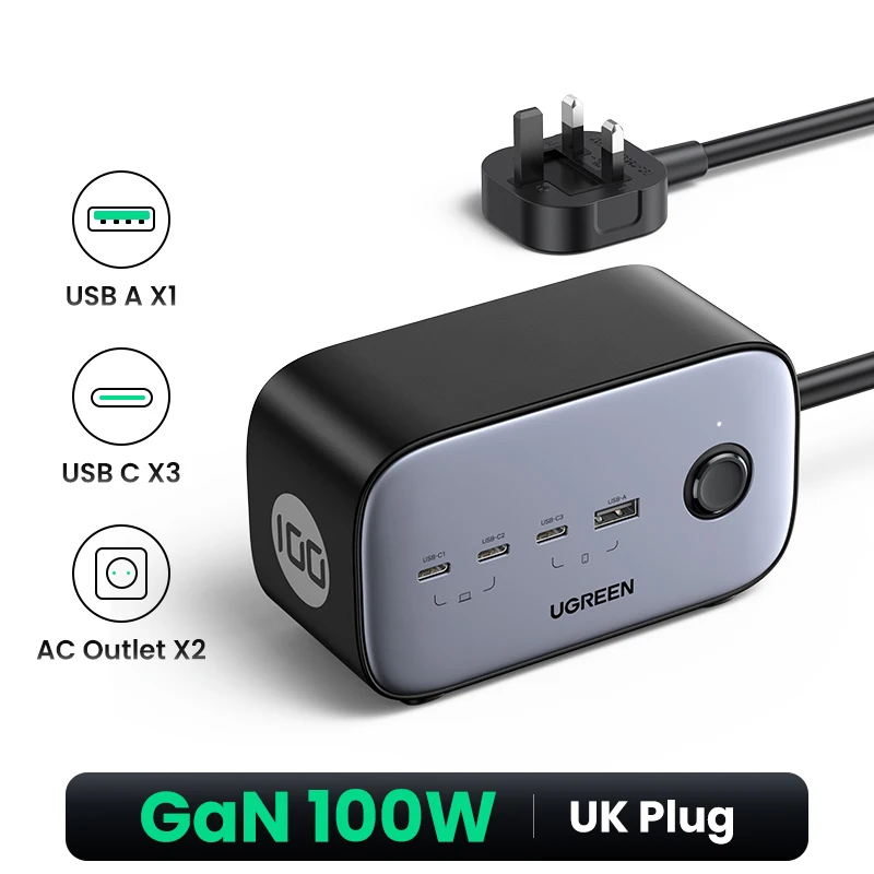thumbnail image 1 of Cargador UGREEN 65W GaN Cargador de escritorio Regleta Estación de carga Carga rápida para computadora portátil Macbook iPhone 14 13 Cargador de teléfono, 1 of 5