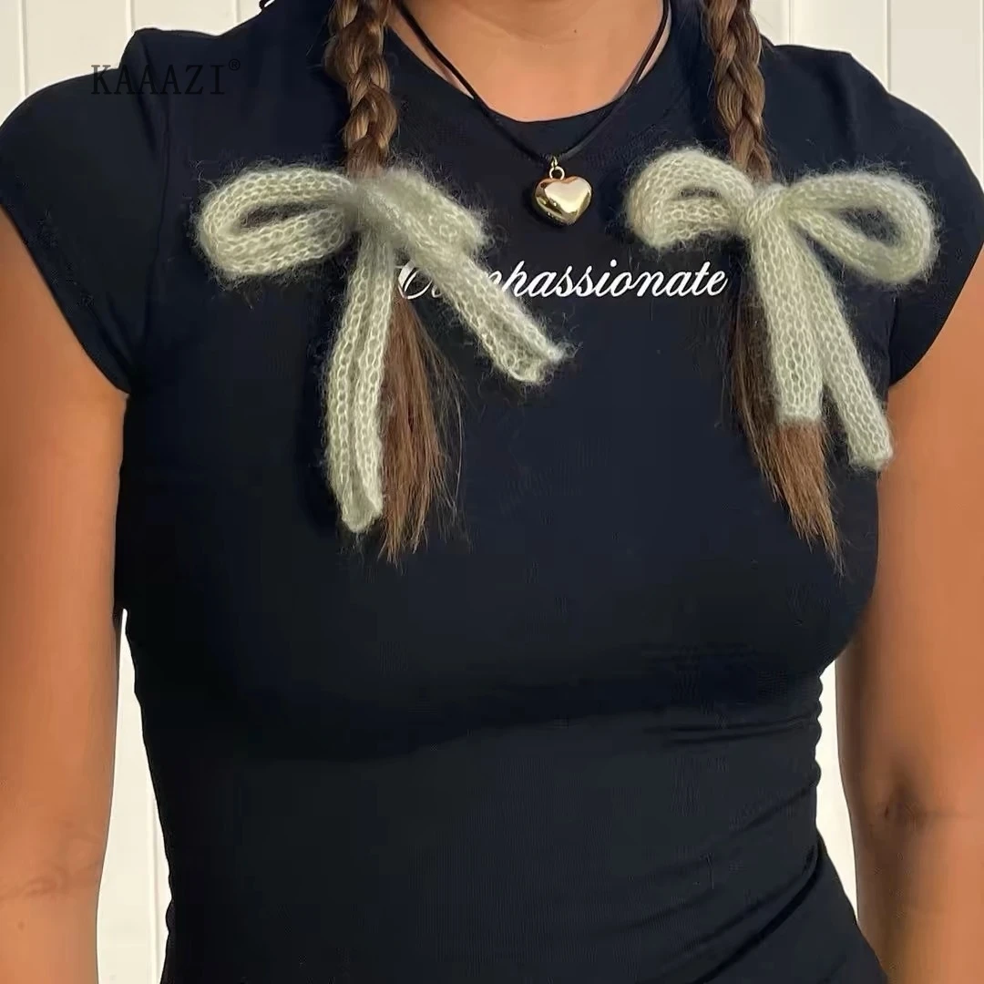 

Модные облегающие черные женские футболки с буквенным принтом, уличная одежда с круглым вырезом и коротким рукавом, летние футболки 2000s Y2K, Короткие топы, новинка 2024