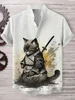 2024 Summer Cat Print Henry Shirt For Men Popular Men's Short sleeved Shirt  Fashion Casual Oversize Hawaiian Men's Top 2