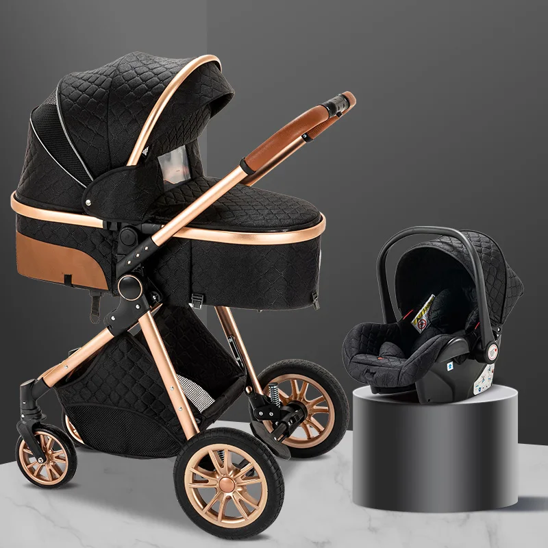 2021 New Design Khaki Color High Landscape Baby Stroller 3 in 1 With Car  Seat
