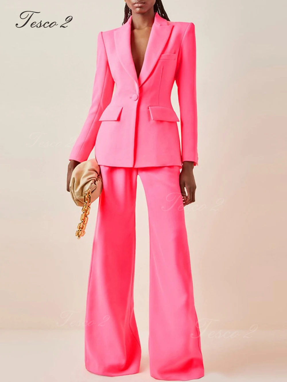 Tesco 2 Formal Women's Suit Slim Fit Long Flare Pants Women Suit 2 Piece Jacket Blazer Pants Chic And Elegant Woman Set