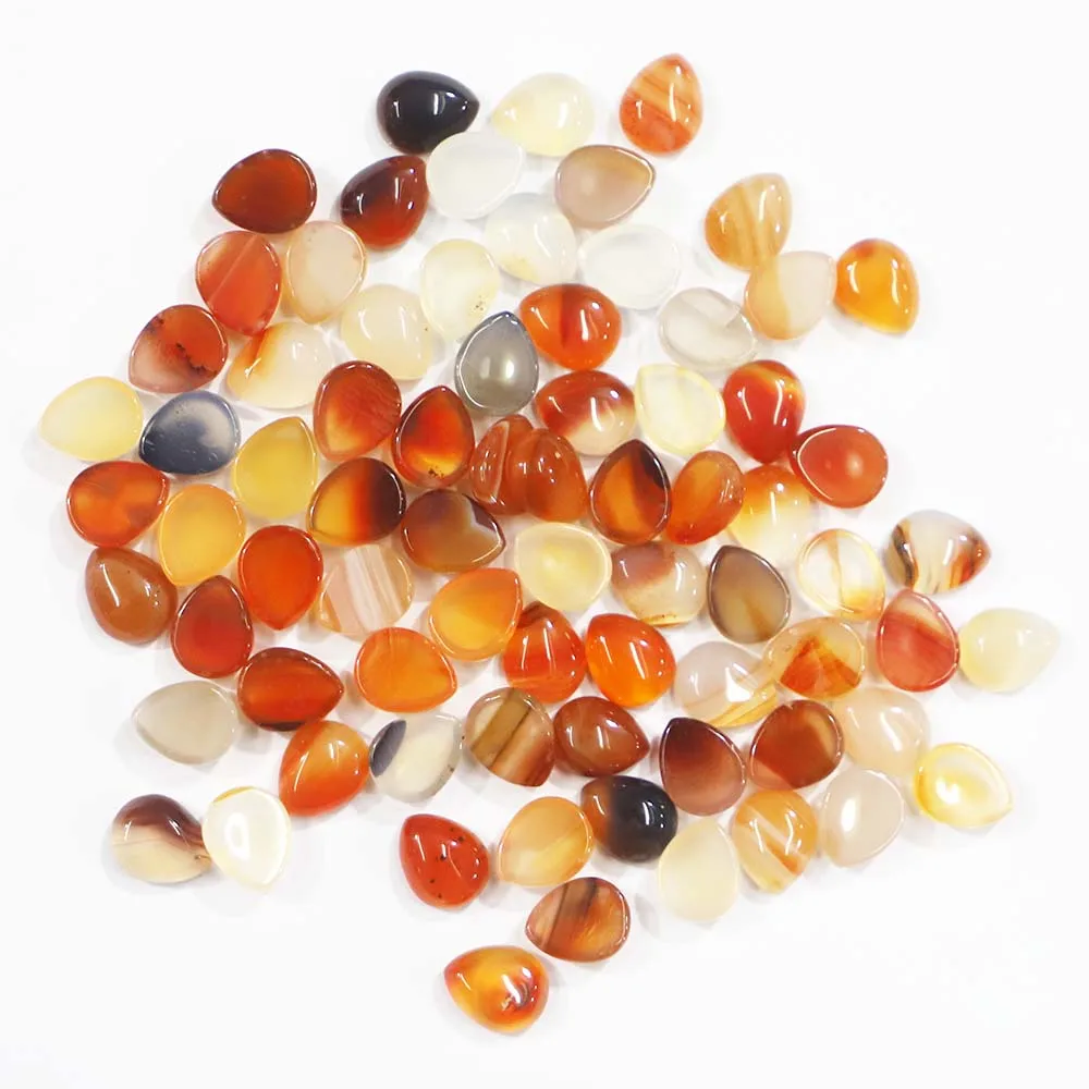 8*10mm Natural Crystal Agate Droplet Cabochon Polished Bare Stone Ring Necklace Set Accessories Jewelry Making Wholesale 100Pcs