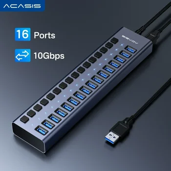 Acasis USB 3.1 10Gbps Hub 16/10/7 Ports Data Transfer Charge Individual Switch Indicator Light For Keyboard Mouse Printer