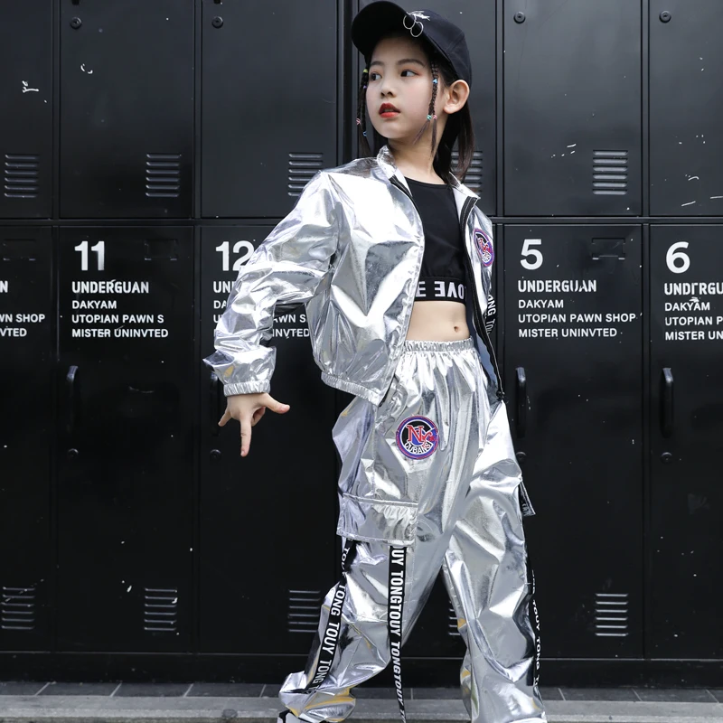 

Bazzery Boys Hip Hop Jacket Girl Jazz Jogger Pants Kids Sequins Street Dance Outfit Teen Shining Children Costume Streetwear