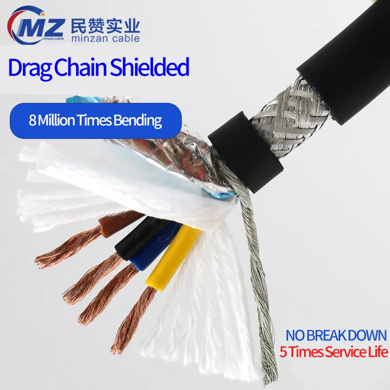 

100m Shielded Sheathed Drag Chain Cable 24 20 18 17 15 AWG TRVVP Cable 7 8 10 12 16 20 24 Core High Flexible Insulated CNC Wire