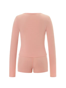 Women s 2 Piece Lounge Set Long Sleeve Crewneck Tops Solid Color Floral Shorts Sleepwear Sets 5