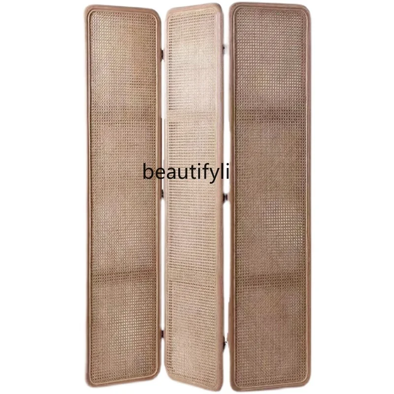 

Nordic Solid Wood Rattan Folding Screen Log Light Luxury Home Bedroom B & B Mobile Floor-Type Hallway Partition Screen