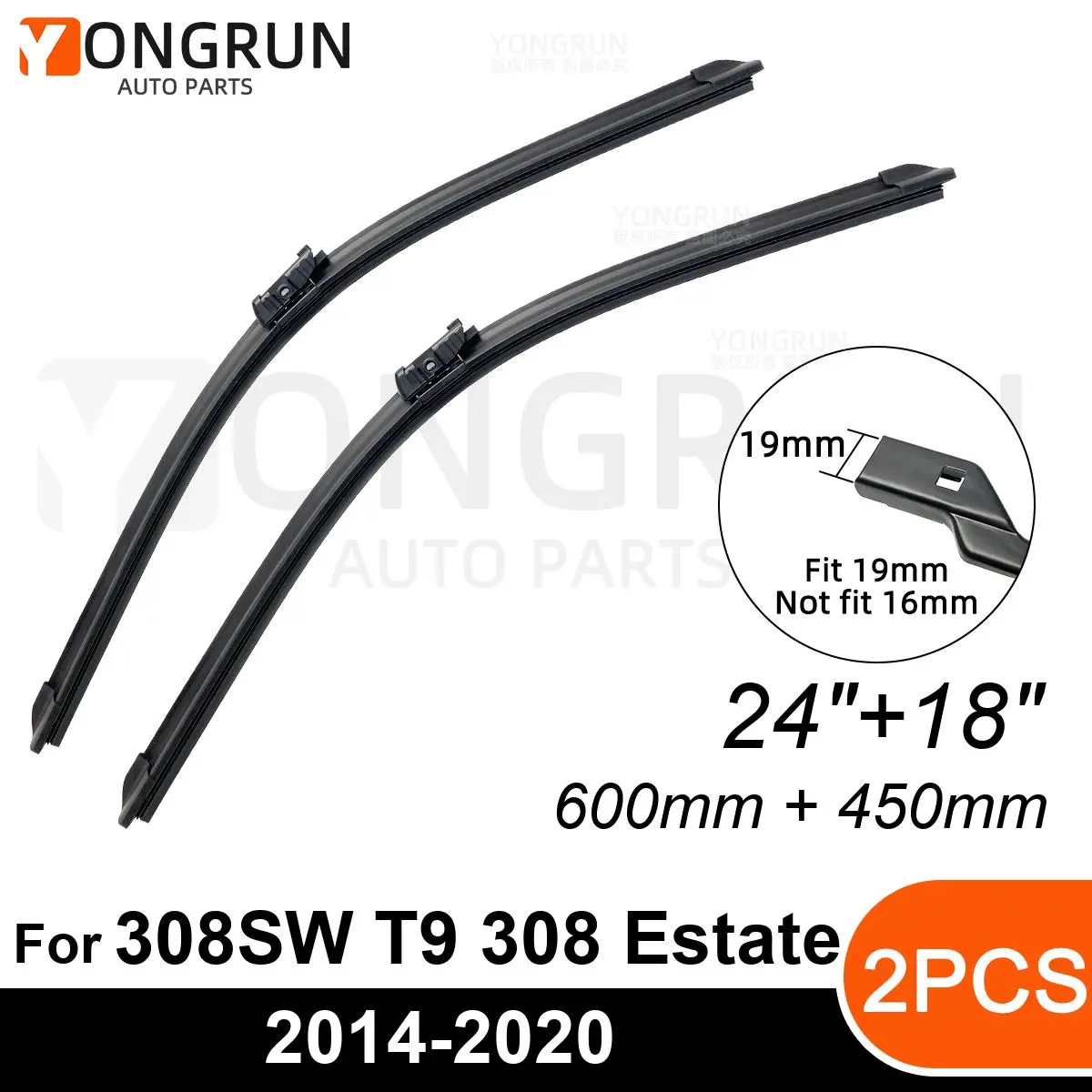 

Front Wipers For Peugeot 308SW T9 308 Estate 2014-2020 Wiper Blade Rubber 24"+18" Car Windshield Windscreen Accessories2018 2019