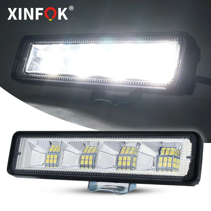 자동차 LED 작업등, LED 바 플러드 라이트, 흰색 운전 램프, 자동차 SUV 오프로드 차량 보트 DRL, DC 12V-60V, 72W, 6500K, 2200LM