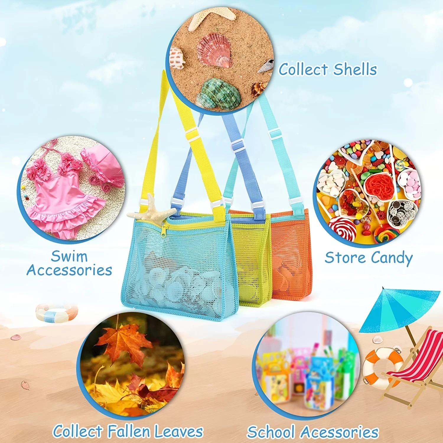 Portable Beach Bag Foldable Protable Kids Beach Toys Storage Bag Outdoor Children Swimming Large  Sundries Organizers Backpack 4