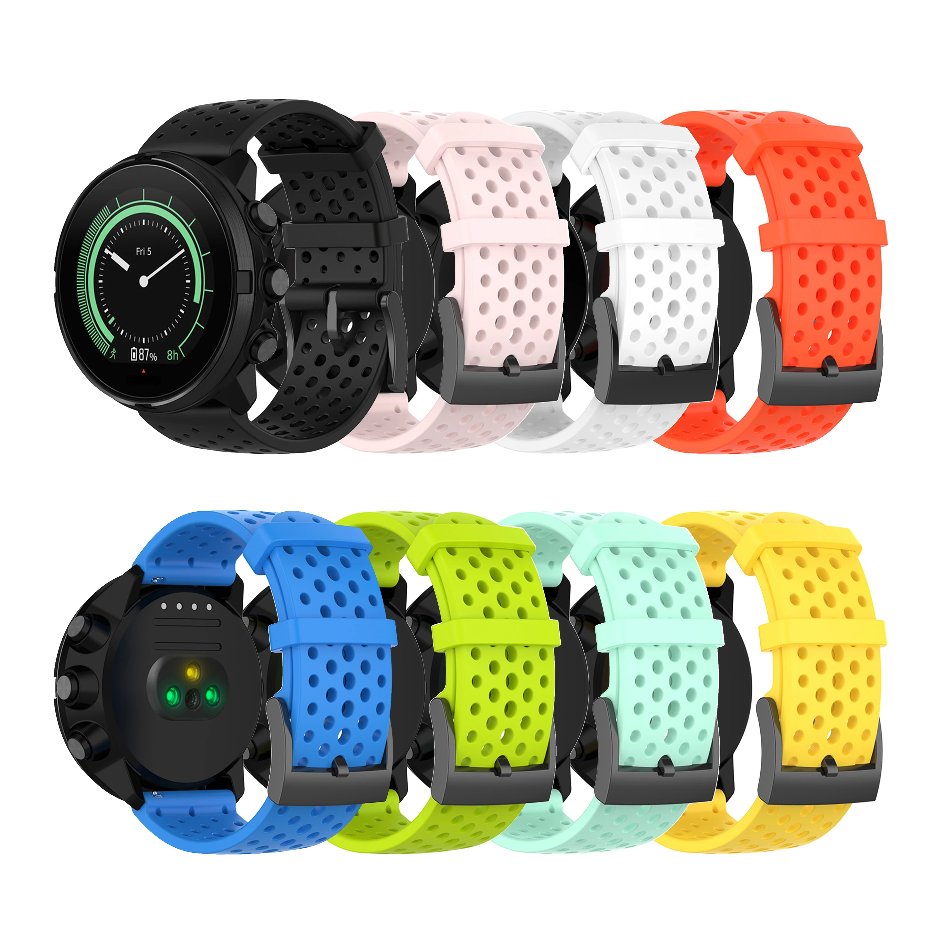 Breathable Soft Silicone Replacement Watchband, 24mm Strap, Universal Fit
