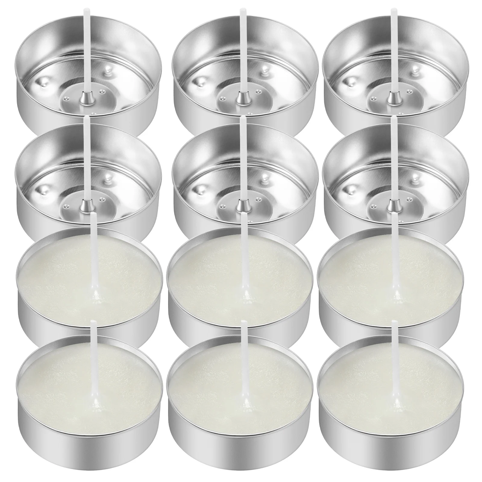 

Empty Tea Light Containers Aluminum Box + 25cm Wick Taper Candles Tealight Tins