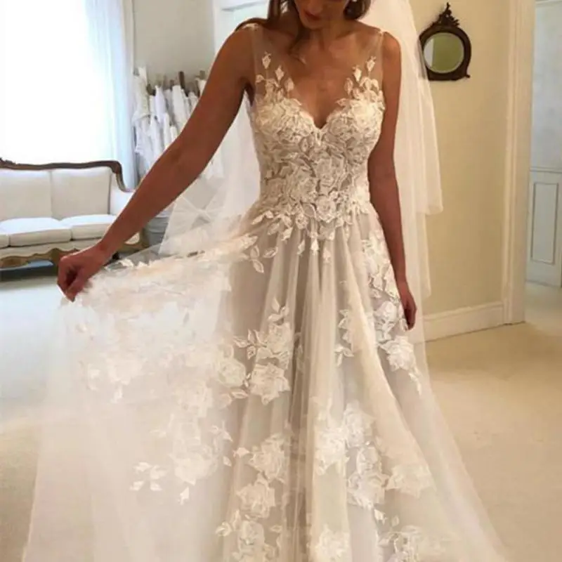 

Женское свадебное платье It's yiiya, белое кружевное платье с открытой спиной и V-образным вырезом на лето 2019