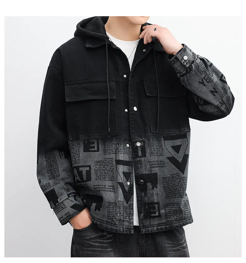 Hochwertige Herren-Jeansjacken mit Kapuze aus Baumwolle, Frühjahr/Herbst 2026, Lässige Jeans-Jacke für Jugendliche, Hip-Hop Streetwear Mantel, Lockere Oberbekleidung – Detail 13