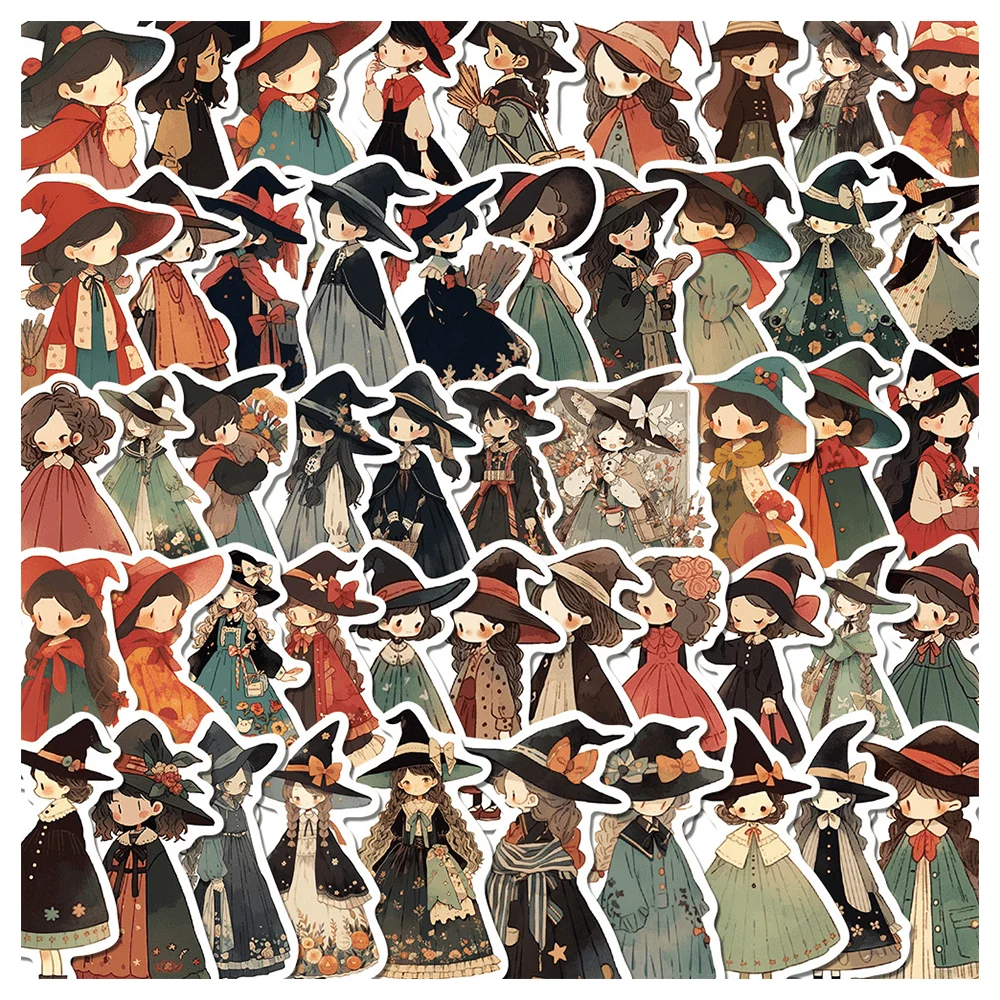 Anime Cute Witch Stickers Pack Ipad Suitcase Phone Case Laptop DIY Sticker Scrapbooking Supplies Journal Accessories 50pcs
