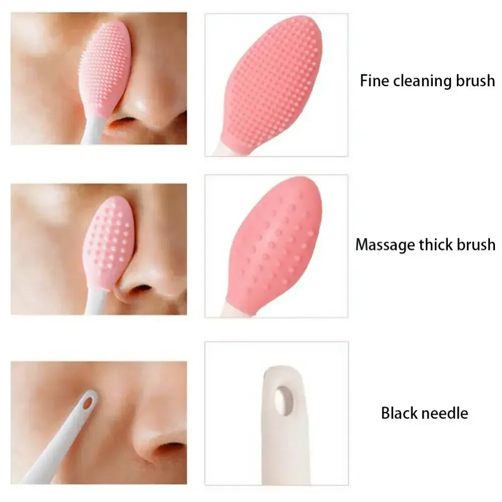 Silicone Brush Beauty Skin 1PC/4PCS  Care Wash Face Exfoliating Nose Clean Blackhead Removal Brushes Tools With Replacement Head
