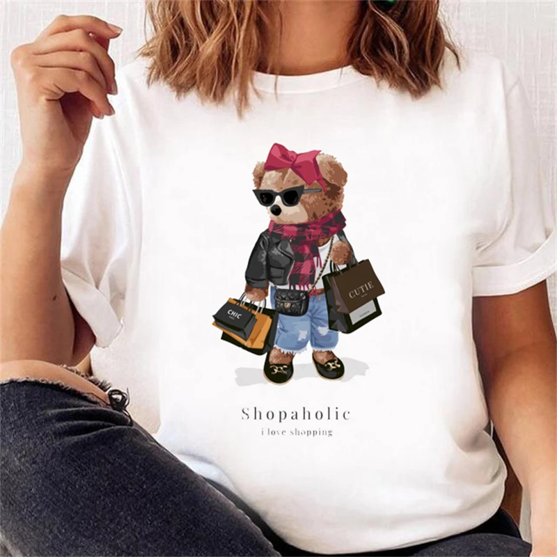 

Cool Bear Cartoon Pattern T-shirt Women creativity Summer Vigorous lovely Harajuku Female Fashion Tops ladies Shirt