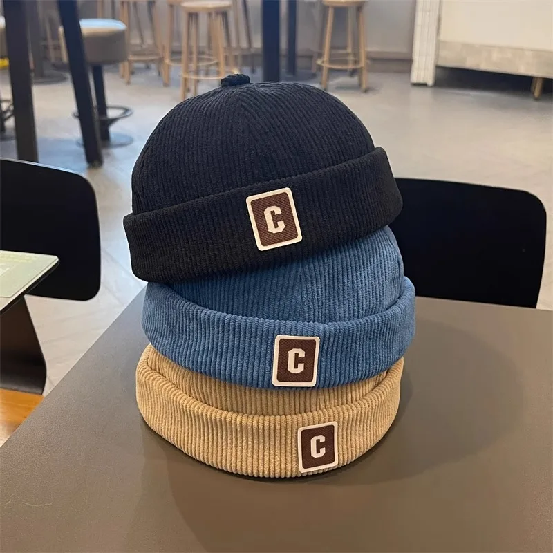 Baby Hat Winter Corduroy Brimless Adjustable for Boy Girl Retro Letter C Beanie Docker Hip Hop Kids