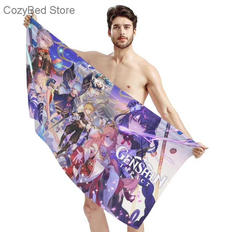 

Genshin Impact Printing Soft Plush Bath Towel For Teenager Summer Quick Dry Beach Towels 2021 Fashion New Anime Design Toallas