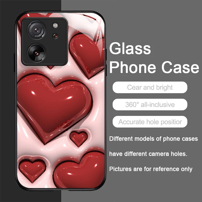 Chic Heart and Star Pattern Tempered Glass Phone Case - Y2K Style