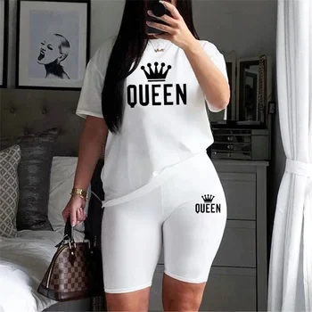 Summer Womens Tracksuit Queen Printing T-Shirt+Shorts 2 Piece Sets Fashion Casual Sports Clothing Simplicity Jogging Short Suit 1