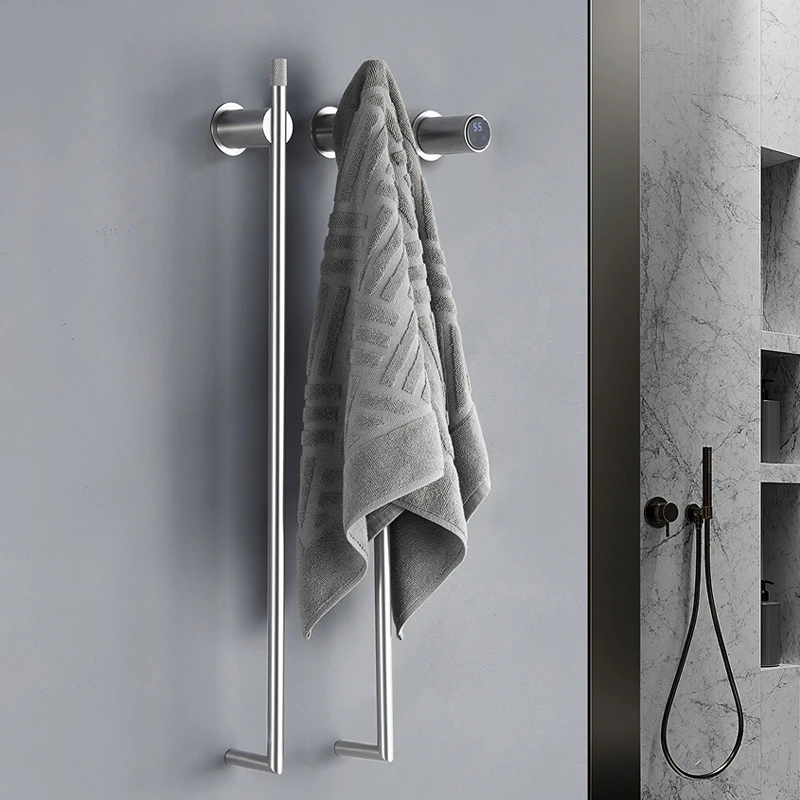 Smart Touch Control Heated Bath Towel Rail Bathroom Black Stainless Steel Towel Warmer Hidden Installation Electric Rack