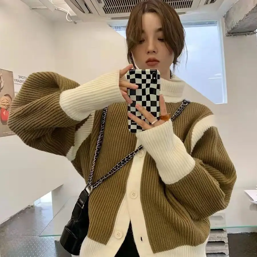 

Fashion Korean style retro simple women knitted sweater winter street warmth y2k personalized Harajuku long sleeved hoodie