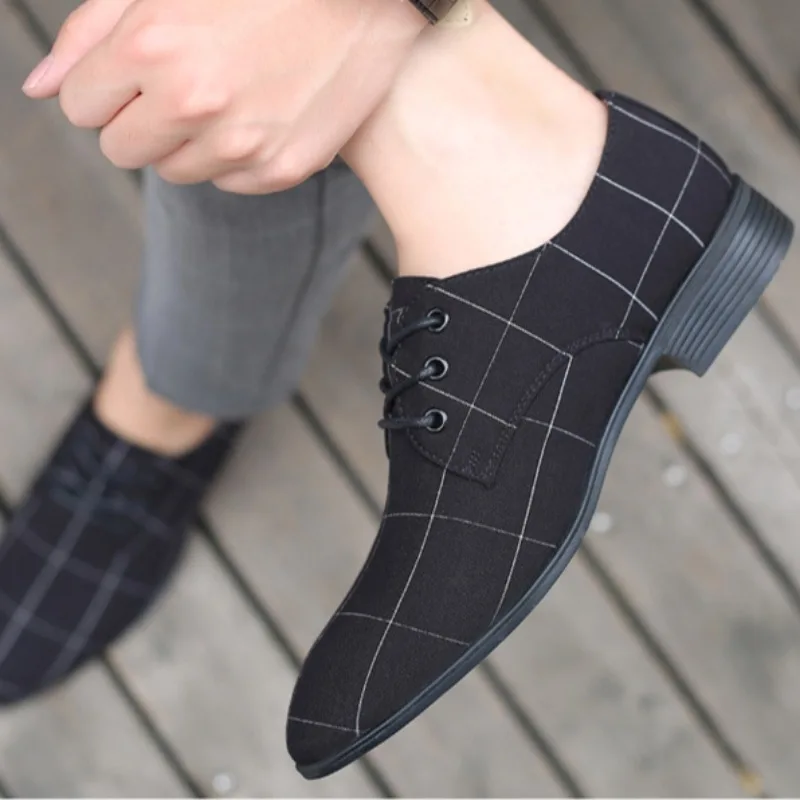 Men's Dress Shoes Breathable Canvas Shoes Pointed Toe Business Casual Shoe Wedding for Men Lace-Up Oxford Shoe Big Size48