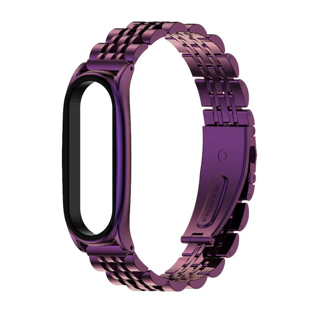 Strap For Xiaomi Mi Band 3 4 5 Wrist Metal Bracelet Screwless Stainless Steel MIband for Mi Band 4 3 5 Strap Wristbands Pulseira 12 Seven Purple