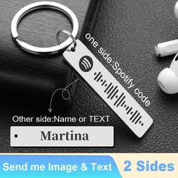 Custom Engraved Music Code Keychain with Personalized Name - Unique Gift (Silver Two Sides)