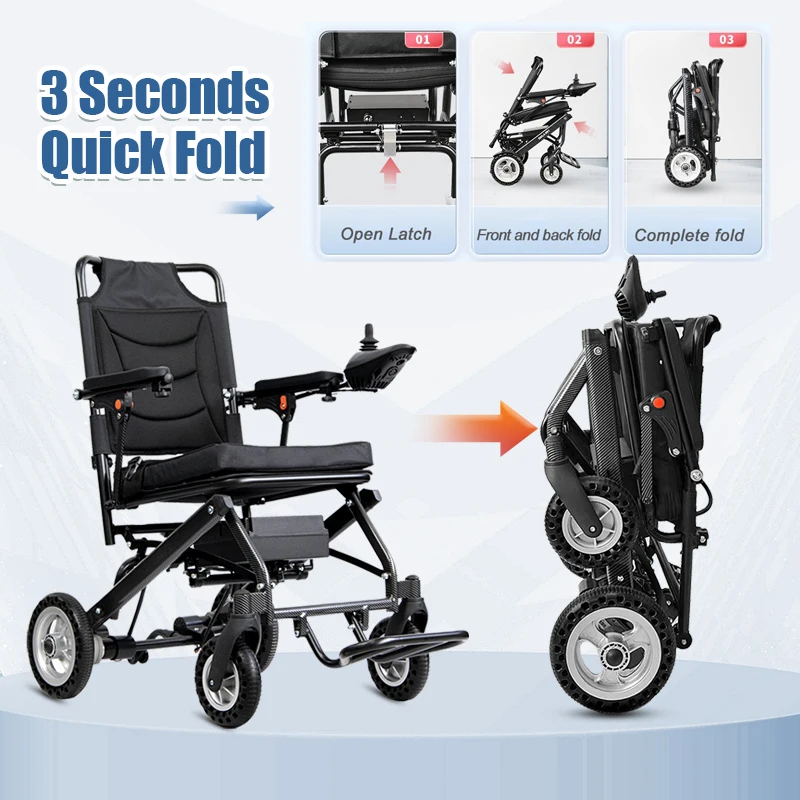 Electric Wheelchair Ultra Folding Light Weight Aluminum Power Wheel Chair Foldable Elderly Disabled 10A Lithium Battery 15KG