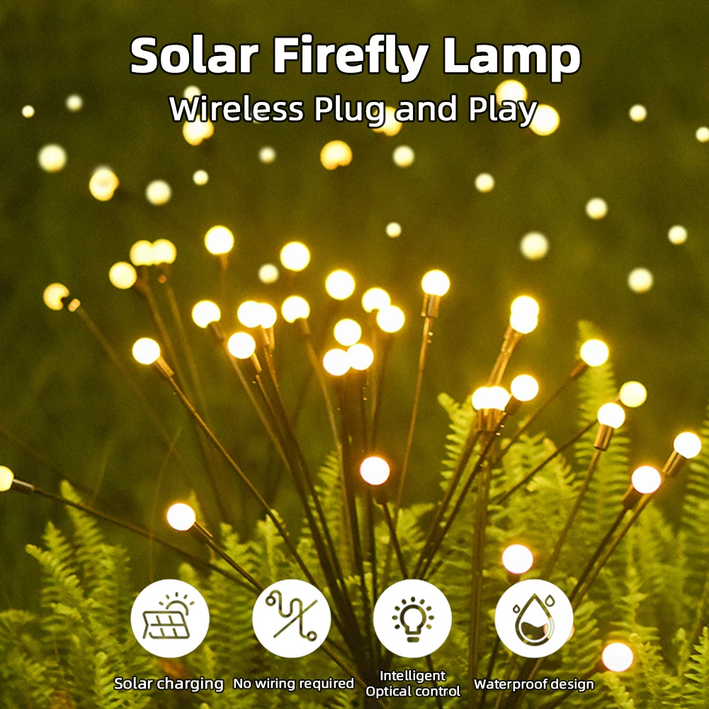 

New Outdoor Solar Light LED Firefly Lamp Garden Decoration Waterproof Garden Home Lawn Fireworks Light Floor New Year Christmas