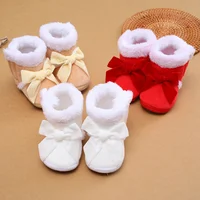 Infant Baby Boots Shoes Newborn Baby Girl Shoes Bow Plus Velvet Cotton Kids Toddler First Walkers Booties Warm Crib Shoes 2