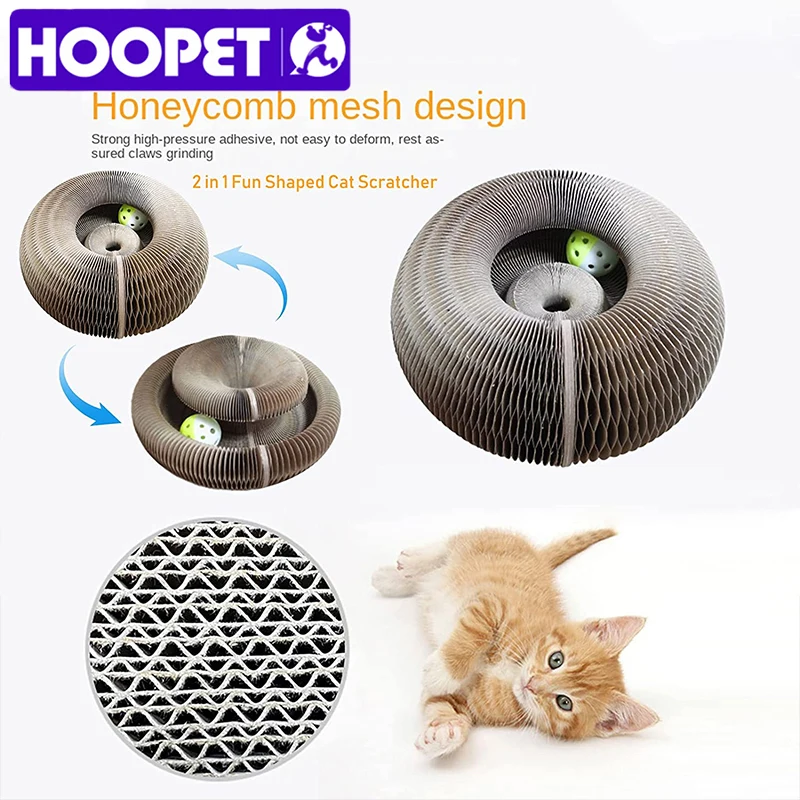 

HOOPET Cat Toy with Bell Ball Magic Organ Cat Scratch Board Foldable Scratch Board for Cats Kitten Round Shape Folding Corrugate