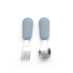 Adorable Stainless Steel Toddler Tableware Set - Cartoon-Themed Cutlery (Blue)
