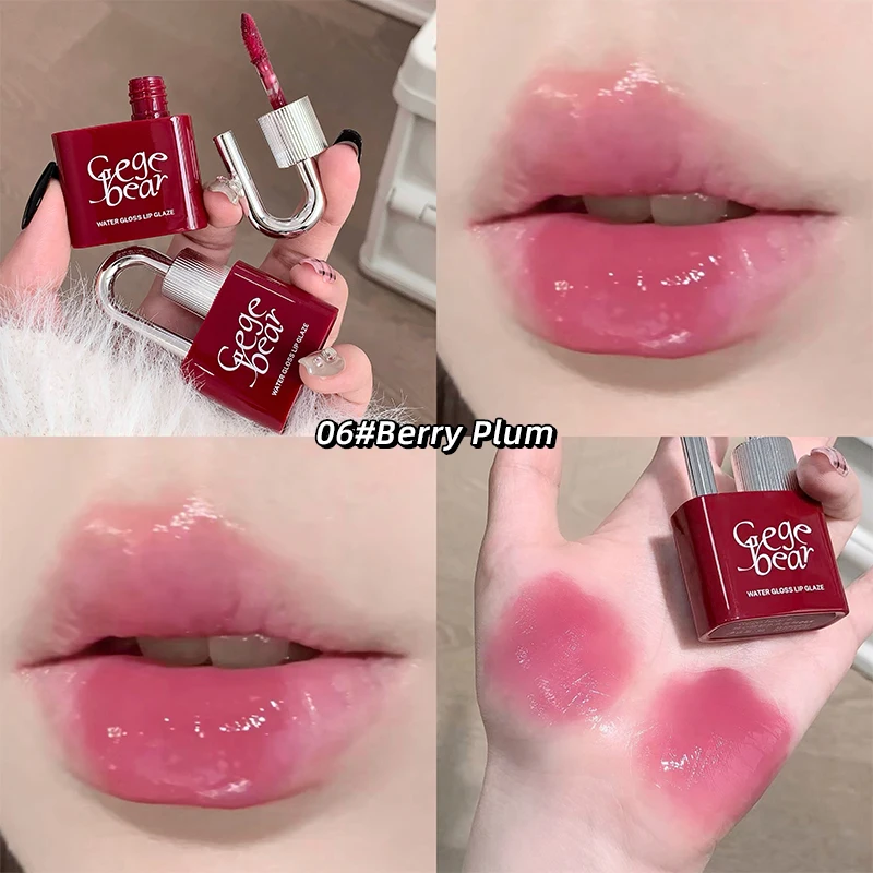 Lock Shine Gloss Lip Tint Hydrating Mirror Jelly Lip Glaze Water-light Gloss Long Lasting Waterproof Glossy Berry Red Tint
