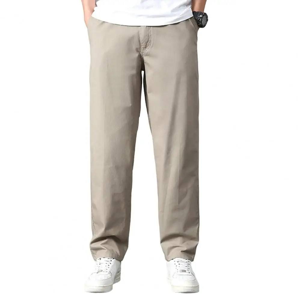 Men Pants Straight Loose Multi Pockets Solid Color Mid Waist Thin Casual Smooth Soft Breathable Men Summer Fall Trousers 6