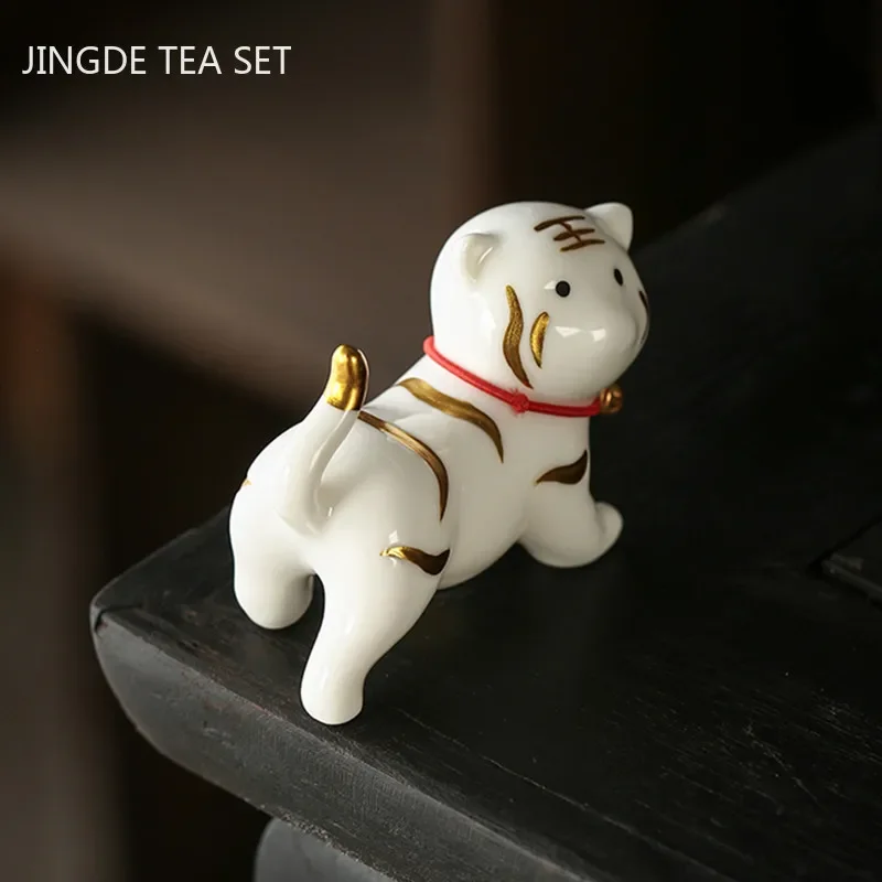 Chinese Ceramics Animal Statue Tea Table Decoration Cute Little Tiger Tea Pet Ornaments Desktop Handmade Crafts Tea Set Supplies