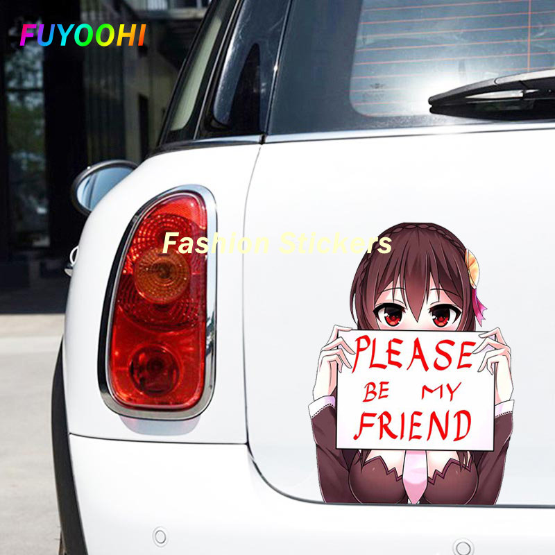 FUYOOHI Funny Stickers KonoSuba Yunyun Friend Anime Fine Car Stickers Cartoon Decal Motocycle Helmet Laptop Vinyl Car Wrap