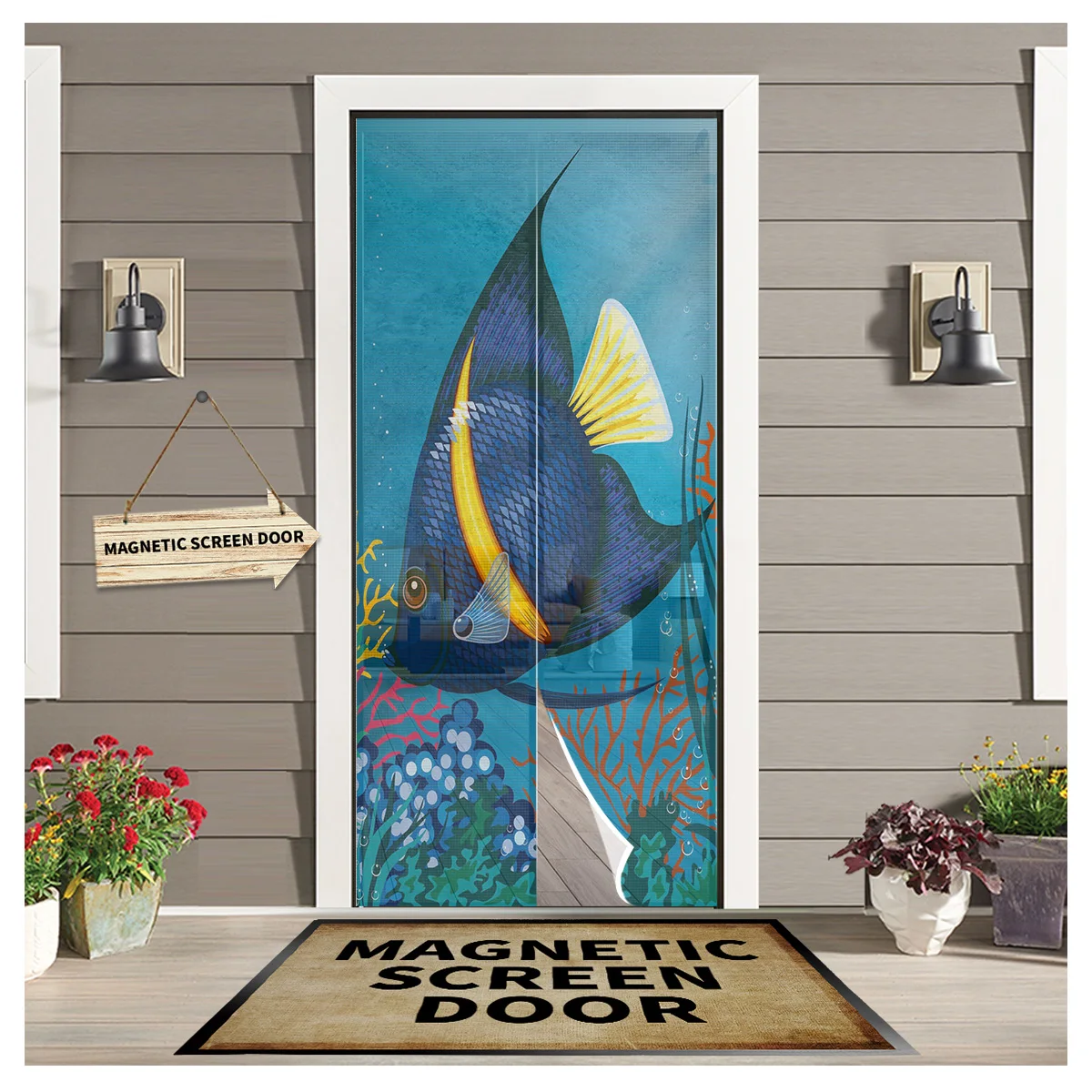 

Animal Fish Waterweed Bubbles Magnetic Screen Door Curtain Home Summer Window Mosquito Net for Kitchen Bedroom
