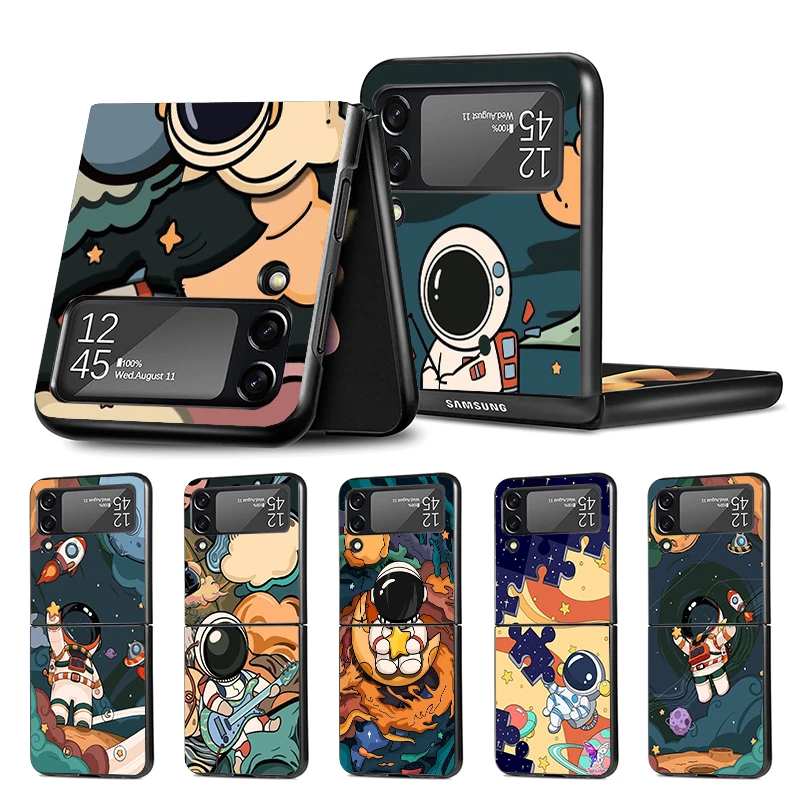 Cartoon Planet Astronaut Star Rocket Z Flip 4 Z Flip 4 Phnoe Case Per Samsung Z Flip 3 5 5G Black Hard Shell Galaxy Zflip3 Zflip