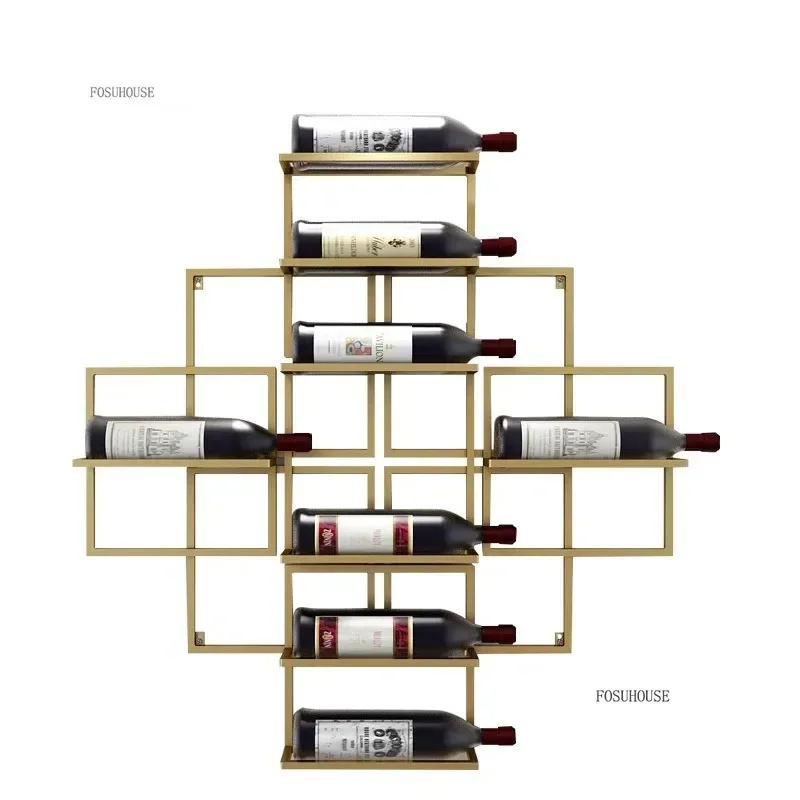 Designer Decor Showcase European Metal Wall Wine Rack Drink Shelf Light Luxury Red Wine Cabinet Display Cabinet Bar Furniture