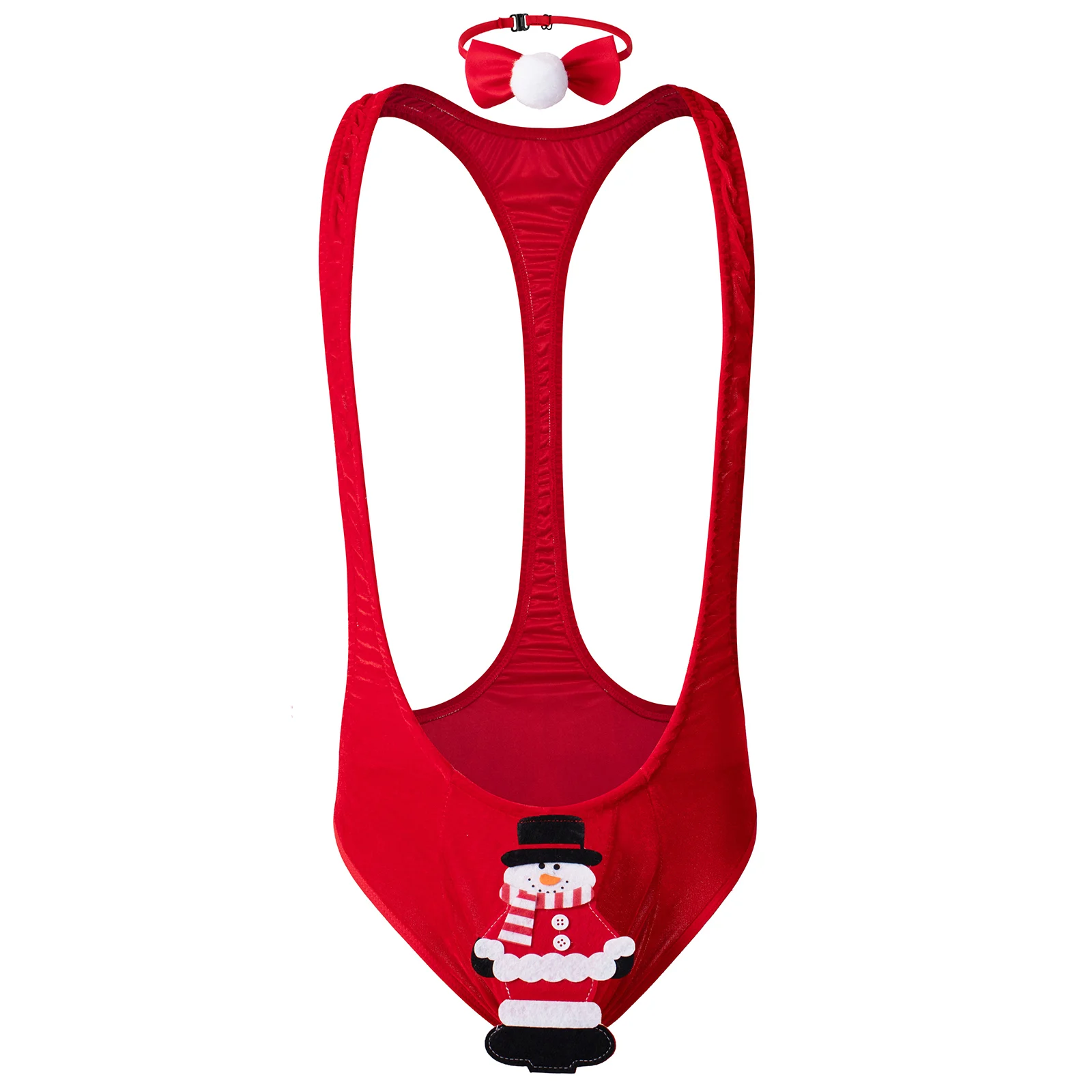 CLEVER-MENMODE Mens Sexy Christmas Lingerie One-piece Underwear Bodysuit Mankini Santa Claus Cosplay Erotic Bowtie Penis Pouch